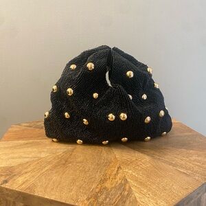 Anthropologie Black and Gold Beaded Clutch